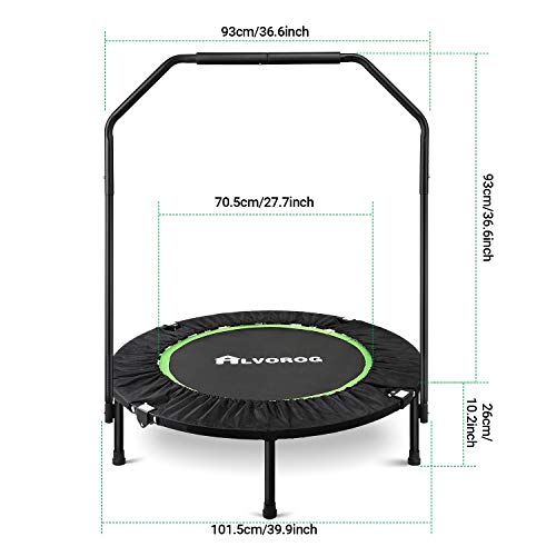 alvorog Fitness Exercise Trampoline with Handrail Portable Foldable Bungee Rebounder Cardio Workout Training Quiet and Safe for Adults Supports Up to 264 lbs - Thumbnail 4