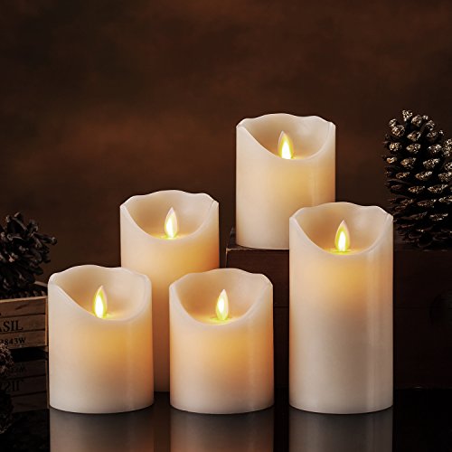Flameless Candles LED Candles Realistic Moving Set of 5 Ivory Battery