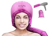Bonnet Hood Hair Dryer Attachment- Soft, Adjustable Extra Large Hooded Bonnet for Hand Held Hair Dryer with Stretchable Grip and Extended Hose Length (Pink)