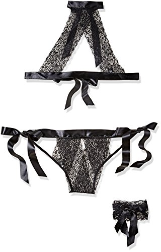 Oh la la Cheri Women's Super Sexy 3-Pack Lace Bra Open Panty and Garter, Black, One Size