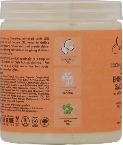SheaMoisture Curl Enhancing Smoothie Hair Cream Coconut and Hibiscus for Thick, Curly Hair Sulfate Free and Paraben Free Curl Cream 20 oz