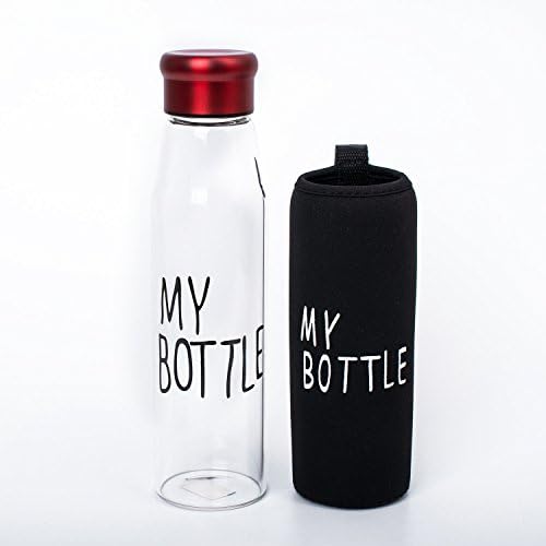 Sports Glass Bottles, Drinking Bottle with BPA Free Stainless Steel Cap and Nylon Protection Sleeve,Juice Beverage Container,20oz (red)