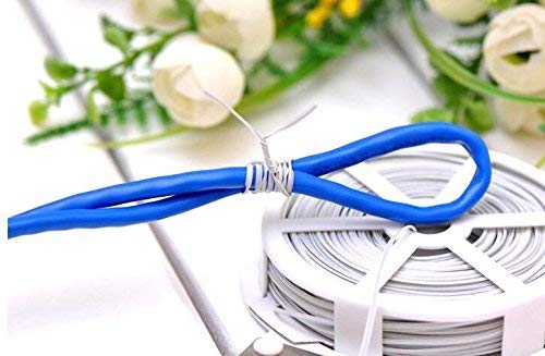 1 Roll Coil 50M 164 FT White Metal Sealing Rope Multi-Function Sturdy Tie-Up Device with Cutter Plastic Wrapped Wire Twist Tie Wired String for Home Gardening Office