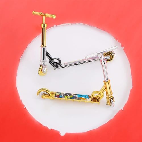 Gold Mini Two Wheel Toys Tiny Fingerboard Scooters, Mini Finger Skateboards Toy, Finger Scooter Fingertip Movement Skateboard for Finger Training Play Vehicles Finger Boards and Finger Bikes