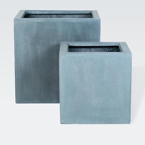 Plant Pot 50 x 50 x 50 cm Grey Fiber Stone " Block": Amazon.co.uk: Garden & Outdoors