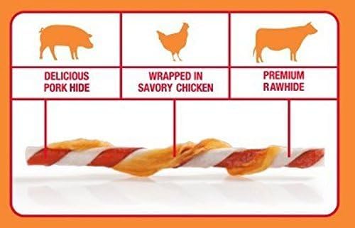 GOOD’N’FUN TRIPLE FLAVOR TWISTS, DOG CHEW STICKS, PREMIUM CHICKEN AND BEEF HIDE TREATS FOR DOGS, 70 COUNT