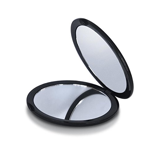Magnifying Compact Mirror - 10X Magnification Mirror and 1X Mirror - 4 inch Diameter, Compact Mirror for Purses by Mavoro Beauty Essentials (Black)