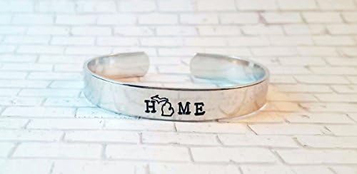 Michigan Jewelry, Silver Cuff Bracelet, Home, State Jewelry, Mitten Love, Gift for Women, Sisters, Daughter
