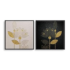 2 Piece Framed Canvas Home Artwork Decoration Transparent Flower Canvas Wall Art for Living Room, Bedroom - 16"x16"x2 Panels