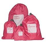 BINGONE Nylon 4-in-1 Drawstring Bags / Ditty Bag / Cord Bag Home Storage Travel Use 4 Different Size,Red1