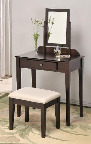 Contemporary Vanity Set with Adjustable Mirror and Stool Espresso Finish