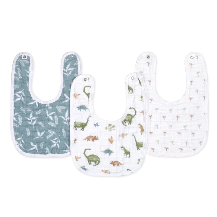 aden + anais™ Essentials 3 Pack Cotton Muslin Baby Snap Bibs Dino Jungle