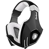 USB Gaming Headset-SADES A60/OMG Computer Over Ear Stereo Heaphones with Microphone Noise Isolating Volume Control LED Light (Black+White) for PC &amp; MAC