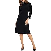 Anne Klein Womens Long Sleeve Embellish Mock Neck Dress
