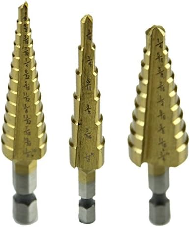 Dolwis Store New 3Pcs/set Steel Titanium Coated Step Drill Bit Quick-change 1/4" Hex Shank