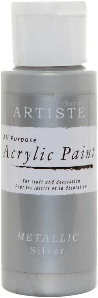 Artiste Acrylic Paint 59ml 2Oz Metallic Silver, Quick-Drying Professional Art, Craft and Hobby Artists Paint, Vibrant Colour