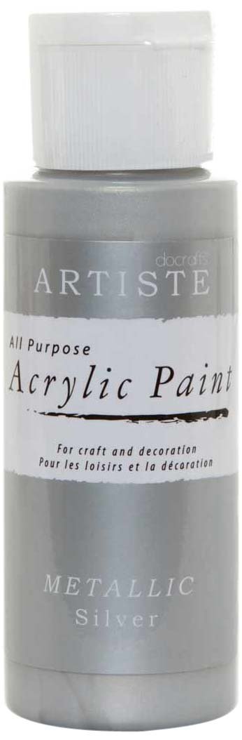 Artiste Acrylic Paint 59ml 2Oz Metallic Silver, Quick-Drying Professional Art, Craft and Hobby Artists Paint, Vibrant Colour, Water-Based Paints Cover All Surfaces with Ease, Ideal for Travel Artists