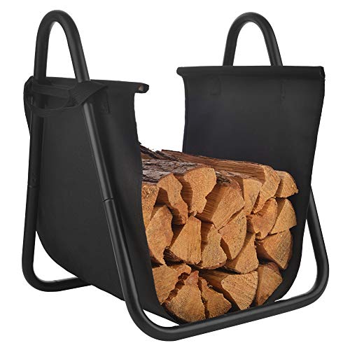 Patio Guarder Firewood Carrying Bag Fireplace Log with Canvas Tote Carrier Indoor Fire Wood Rack Firewood Storage Holders Log Bin Portable Fire Logs Basket Black - Thumbnail 7