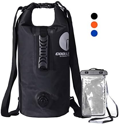 COOL LAND Waterproof Dry Bag Sack - Roll Top Backpack with Inflatable Nozzle for Kayaking, Boating, Fishing, Rafting, Swimming, Camping Includes Waterproof Phone Case
