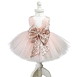 EsTong Newborn Baby Girls Sequins Bowknot Floral Princess Dresses Tulle Tutu Outfit Clothes Pink 1-2Y