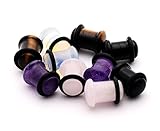 Set of 5 Pairs Single Flare Stone Plugs - Amethyst, Black Agate, Opalite, Tiger Eye, Rose Quartz (2g (6mm))