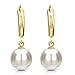 White Freshwater Cultured Pearl Leverback Earrings 14K Yellow Gold Jewelry for Women 9-9.5mm