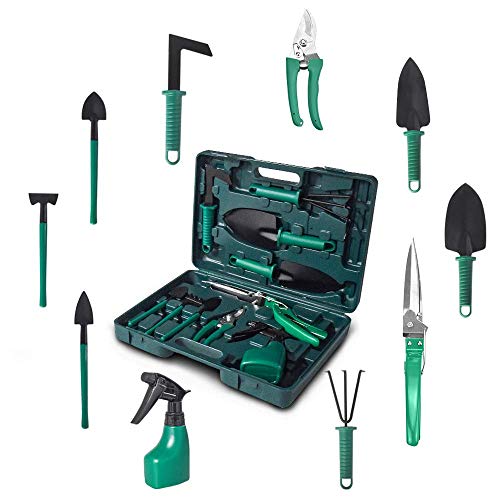 Kiaitre Gardening Tools Set – Portable 10 Pieces Garden Tool Sets, Gardening Gifts for Women Men Kids