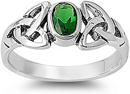 Sterling Silver CZ Ring [Green/Celtic] Cubic Zirconia Jewellery Gift