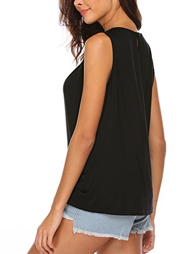 Locryz Women's Casual Plain Sleeveless Simple Tshirt Loose Blouse Top (L, Black) - Thumbnail 2