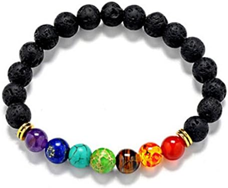 Xinyuanweiye 8mm Lava Rock Beads Energy Stone Elastic Chakra Bracelet
