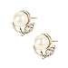 DDLBiz Women's Elegant Pearl Diamond Flowers Necklace Statement Earrings Jewelry Set (Gold)