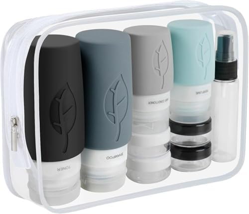 Reiseflaschen zum Befüllen, 17 Stück Silikon Reiseflaschen Auslaufsichere Travel Bottles Essentials und Reise Shampoo Behälter BPA-frei Praktisches Reiseflaschen Set für Lotion, Spülung, Duschgel
