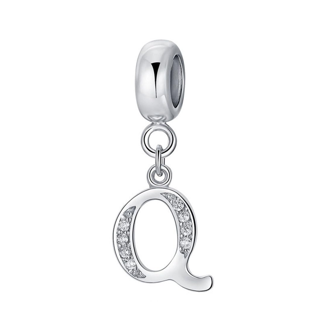Letter Q 925 Sterling Silver Bead Alphabet Charm for Anniversary Words - Fits Pandora Charms Bracelet