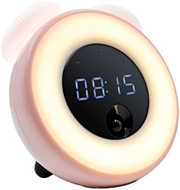 Alarm Clock LED Night Light for Kids , GEREE bedside Lamp for Kids Bedroom,PIR Sensor,Touchscreen Control, with Adjustable Brightness, USB Rechargeable (Pink)
