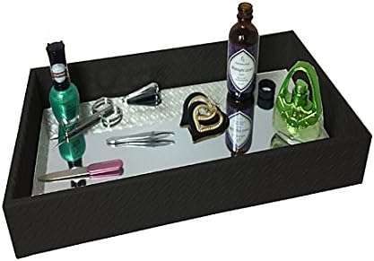 Decorative Leather Bath Vanity Tray with Mirror (Black)