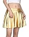 HDE Women's Shiny Liquid Metallic Wet Look Flared Pleated Skater Skirt Gold - S