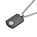 HZMAN Black Stainless Steel Medical Alert Dog Tag Pendant Necklace (Black)
