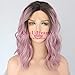 QD-Udreamy Brown Ombre Purple Short Water Wave Hair Lace Front Wigs Glueless Synthetic Hair Wigs Heat Resistant Hair Wigs for Women Daily Makeup