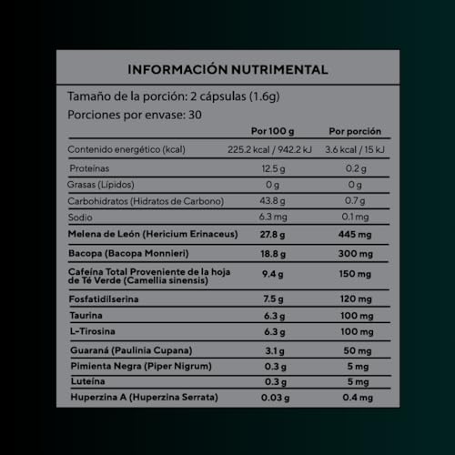 Dumo Focus Boost Black | Nootrópico Natural con Melena de León, Bacopa, Cafeína y Huperzina A | Energía Mental, Enfoque y Rendimiento Diario | 60 Cápsulas Veganas sin Gluten | 1 mes de consumo