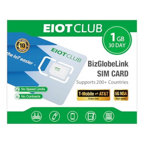 EIOTCLUB International SIM Card - 1GB/30Day, 5G/4G Business Travel SIM Card for USA/Europe/200+ Countries, Prepaid Data SIM for Mobile Phone, Router, Hotspot (No Roaming Charges)