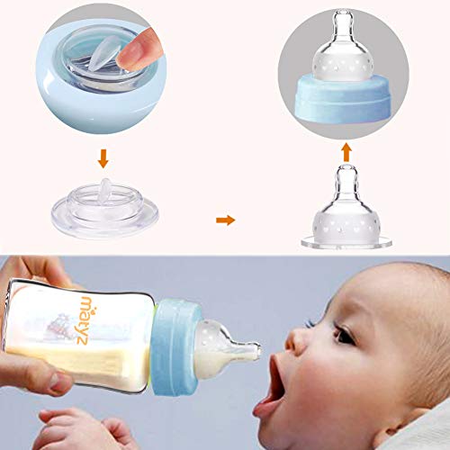 Matyz 4Pack 8 Ounce Glass Breast Milk Storage Bottles (Blue Lids
