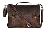 Handolederco 18 inch Vintage Buffalo Leather Messenger Satchel Laptop Briefcase Men's Bag Crazy Vintage Leather Messenger Briefcase Bag