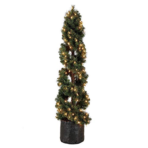 Home Heritage 5 Foot Spiral Design Artificial Topiary Pine Tree w/Clear Lights