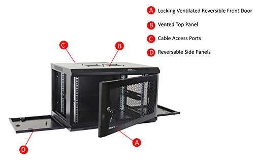 6U Professional Wall Mount Network Server Cabinet Enclosure 19-Inch Server Network Rack Black - Thumbnail 2