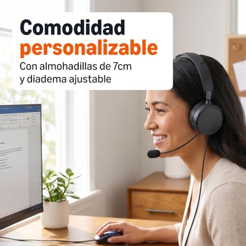 , auriculares supraaurales con cable, micrófono ajustable, conexión de 3,5 mm, control por cable con USB-A, plegables, para oficina, teléfono inteligente, computadora portátil, negros