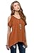 Relipop Women Hollow Out Casual Shirt Short Sleeve Off Shoulder Tunic Tops (Large, Coffee)
