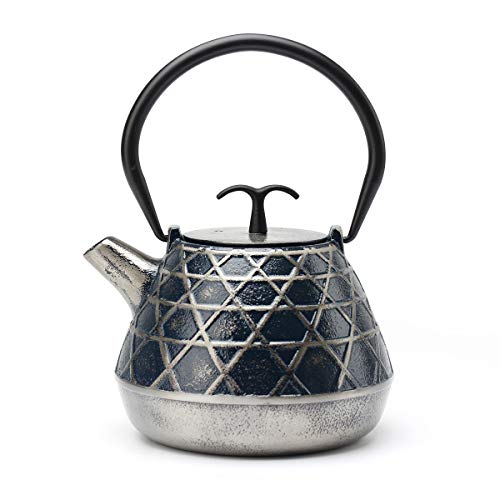 Tea Kettle, Toptier Japanese Tetsubin Cast Iron Teapot with Infuser for Loose Tea, Tea Kettle Stovetop Safe, 34 Ounce (1000 ml), Navy Metal