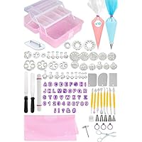 FONDANT TOOLS CAKE DECORATING SUPPLIES - 116pc baking kit, Icing Piping Bags, tips, 2 offset spatula, letter and shape cutters, baking mat, rolling pin, pastry, cookie, cupcake & frosting accessories