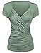 OURS Women's Cross Front V Neck Ruched Cap Sleeve Blouse Wrap Tee Shirt