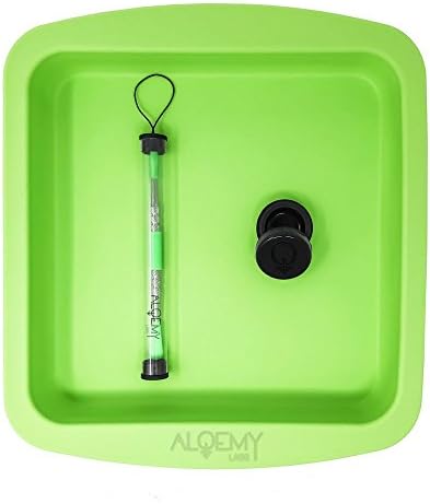 VENûS | Silicone Deep Dish Tray Set - Green 8"x8” + 4.75" Stainless Steel Dab Tool + 3ml Jar Container (FDA Approved - Includes Storage Tube, End Covers)
